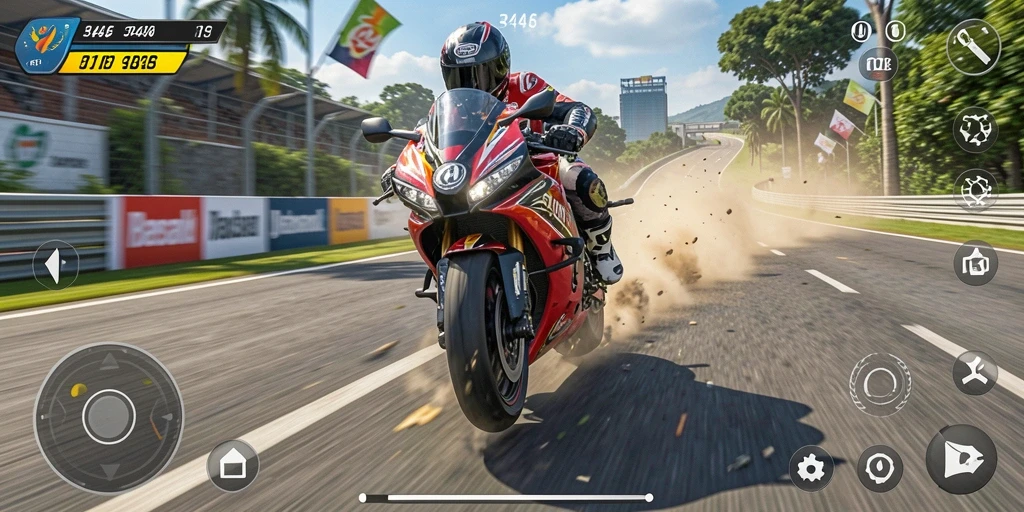 Screenshot dari gameplay balapan motor 3446 yang mendebarkan.