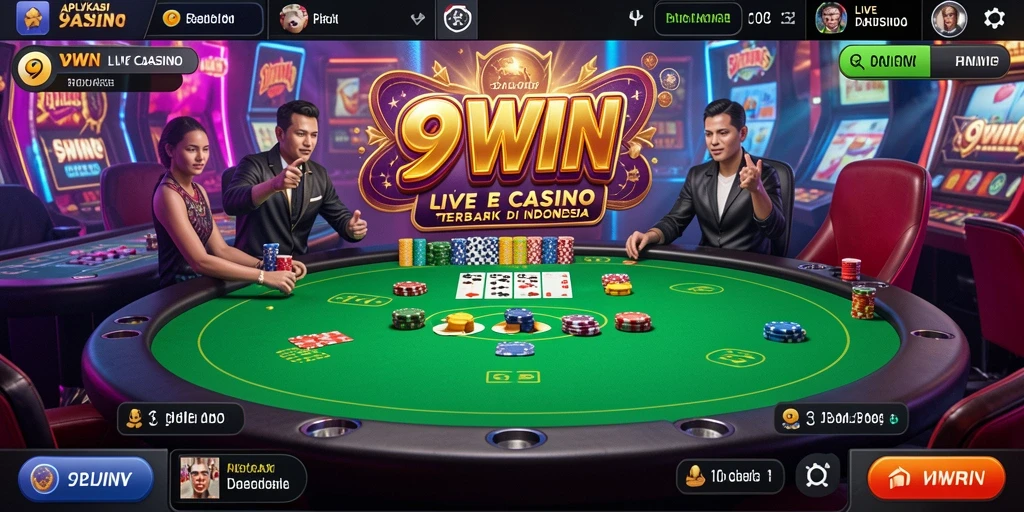 Screenshot 9WIN menampilkan dealer langsung yang berinteraksi dengan pemain.