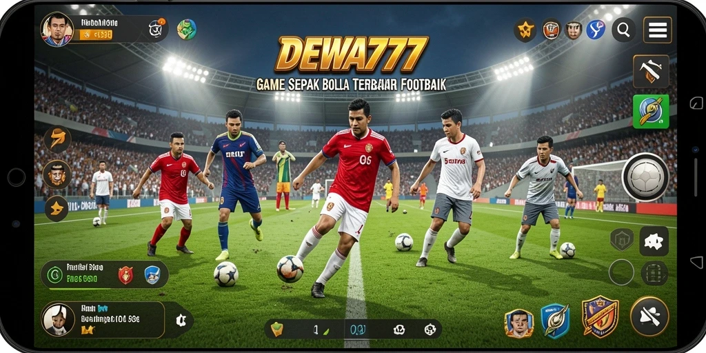 Gameplay seru DEWA777 dengan aksi pertandingan sepak bola.