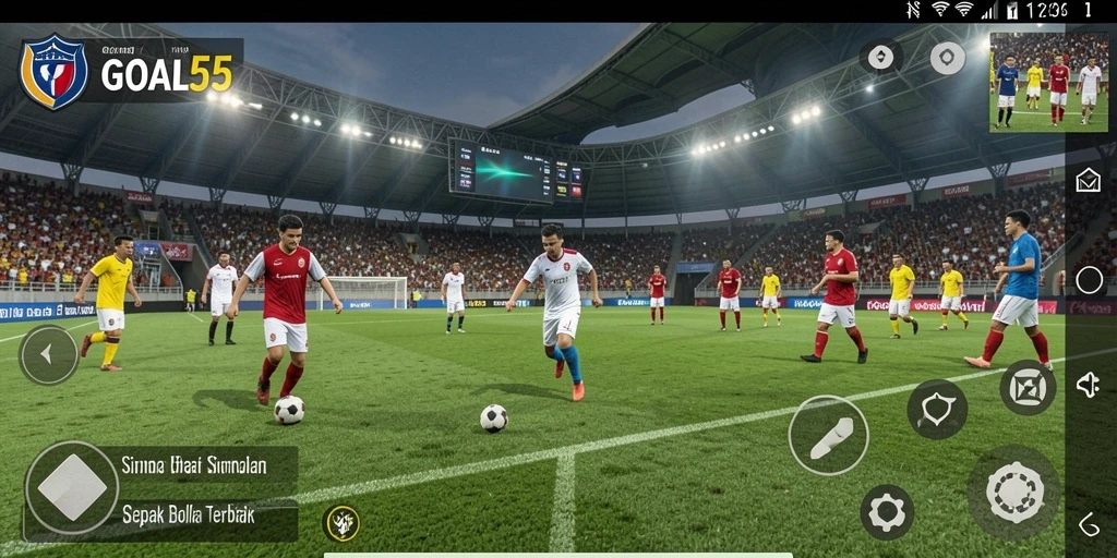 Tangkapan layar gameplay GOAL55 yang menampilkan aksi di lapangan.