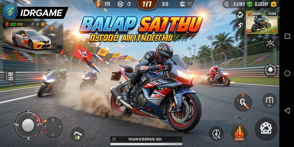 Tangkapan layar gameplay IDRGAME menampilkan balapan motor yang mendebarkan.