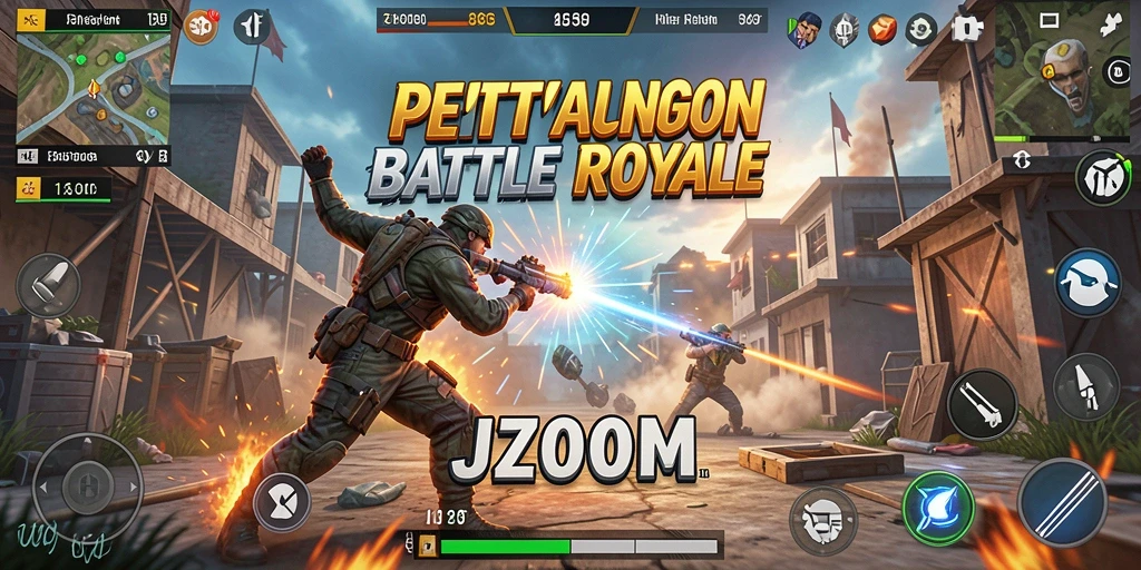 Screenshot gameplay J200M menampilkan aksi seru dalam pertarungan Battle Royale.
