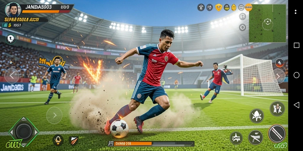 Tampilan permainan JANDA303 dengan aksi sepak bola yang intens.