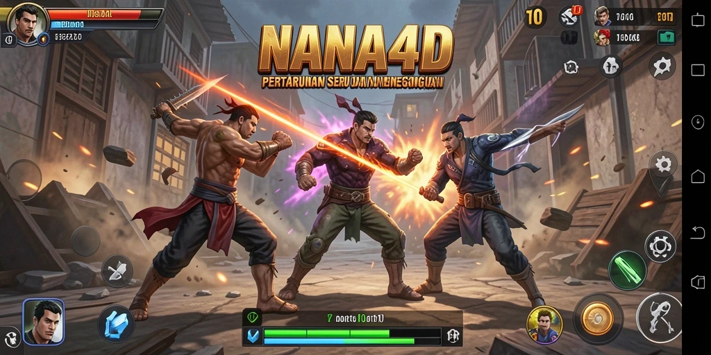 Tangkapan layar gameplay NANA4D menampilkan aksi pertarungan yang seru dan mendebarkan.