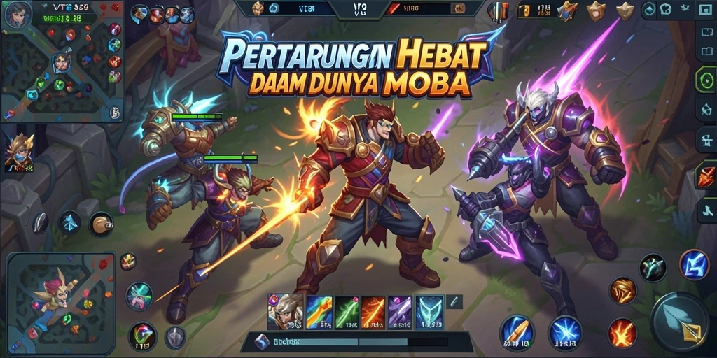 Screenshot gameplay VT38 yang menampilkan aksi seru pertempuran MOBA.